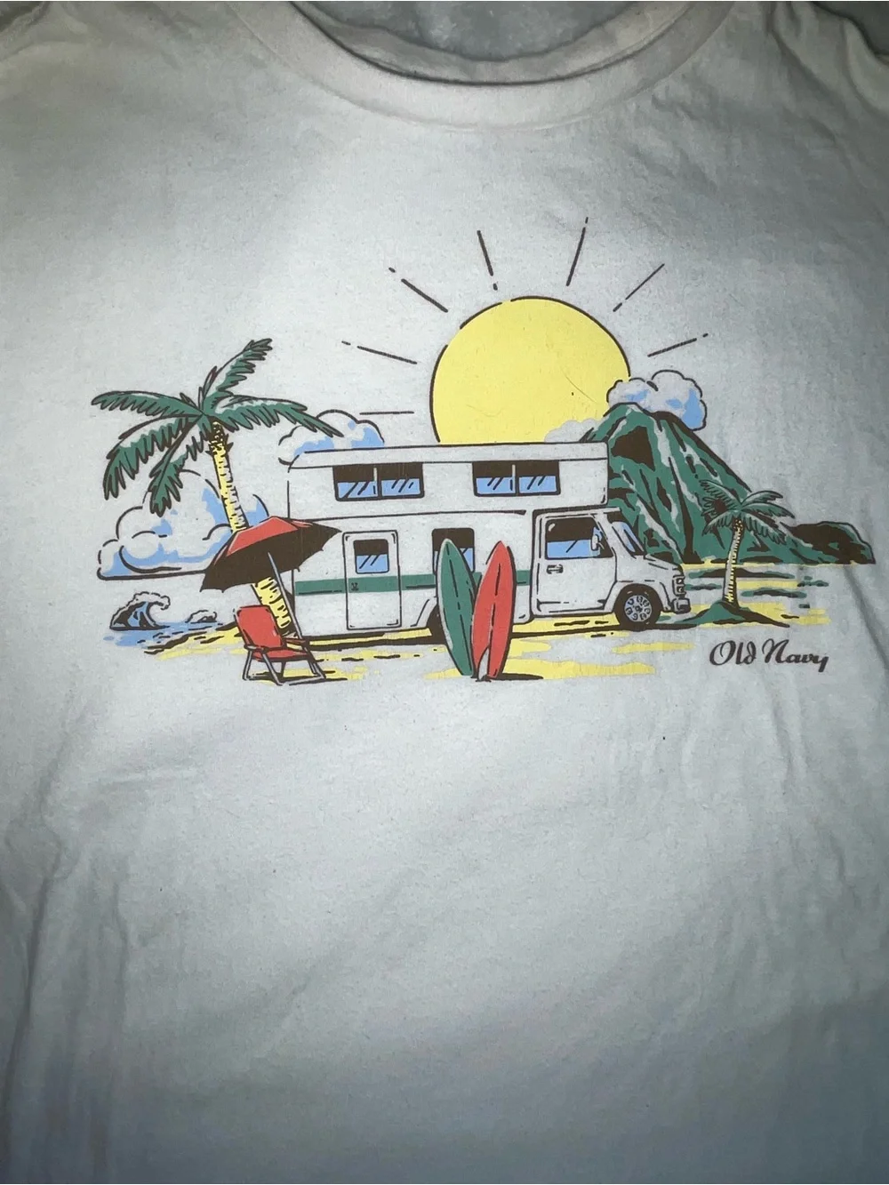 Old Navy White Tee with Navy Logo Print
